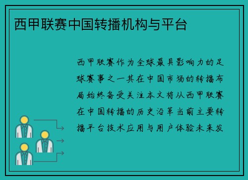 西甲联赛中国转播机构与平台